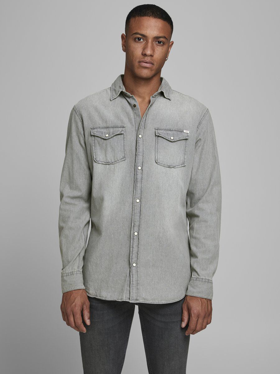 JACK & JONES JJESHERIDAN Shirt - XXL - Cotton - Grey