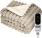 Auronic Elektrische Deken - 200 x 180cm - 2 Persoons Warmtedeken - 3 Warmtestanden - Verwarmingsdeken - Pluche - Taupe