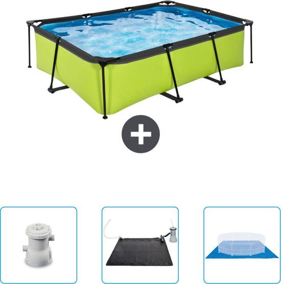 EXIT Rechthoekig Lime Frame Zwembad - 220 x 150 x 65 cm - Inclusief Pomp - Solar Mat - Grondzeil