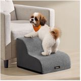 Feandrea Hondentrap – 4 treden – Antislipbekleding en waterdichte hoes – Imitatie suède en corduroy – Leigrijs – 40 x 40 x 30 cm