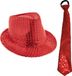 Merkloos Carnaval verkleed setje - glitter hoedje en stropdas - rood - volwassenen - met pailletten
