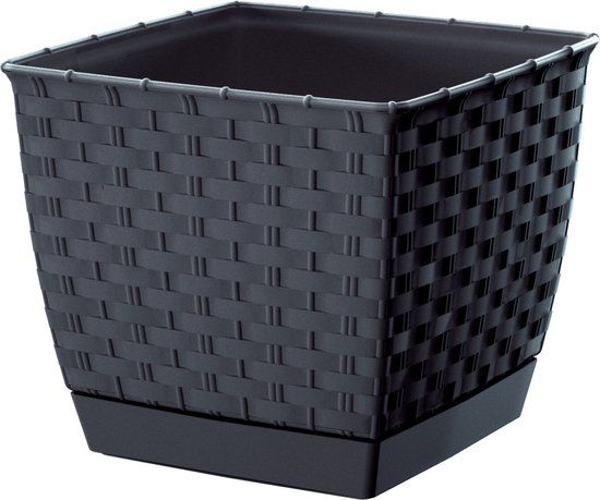 Prosperplast Plantenpot/bloempot - rotan kunststof - 14.5 x 14.5 cm - antraciet