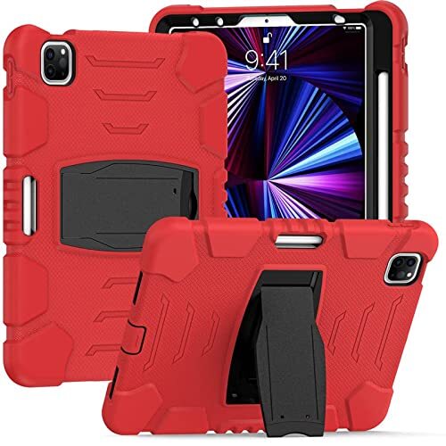 Romon Beschermhoesje voor Samsung Tab A7 2020 T500 T505, robuust, Hybrid, Schokbestendig, 3-laags, Siliconen Beschermhoesje voor Kinderen (Rood)