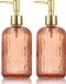 HOHAOO Glazen zeepdispenserfles met pomp, 500 ml druppelloze roestvrijstalen pompfles, hervulbare handbediende vloeistofdispenser voor badkamer (2-pack) Amber 14 Oz