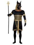 Smiffys Anubis The Jakhals-kostuum, zwart, tuniek, kraag, manchetten, armbanden en masker, Halloween, carnaval