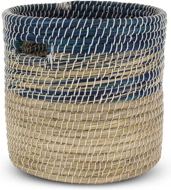 Safaary - Rieten Mand van Zeegras Blauw-Naturel - 36x36 CM