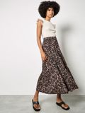 Apricot Midi-rok met bladprint en gelaagde panelen
