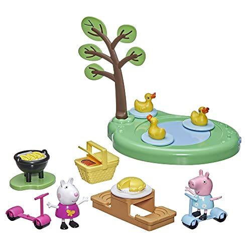 Peppa Pig Peppa's Adventures picknick met Peppa-speelset, kleuterschoolspeelgoed met 2 figuren en 8 accessoires, voor kinderen vanaf 3 jaar
