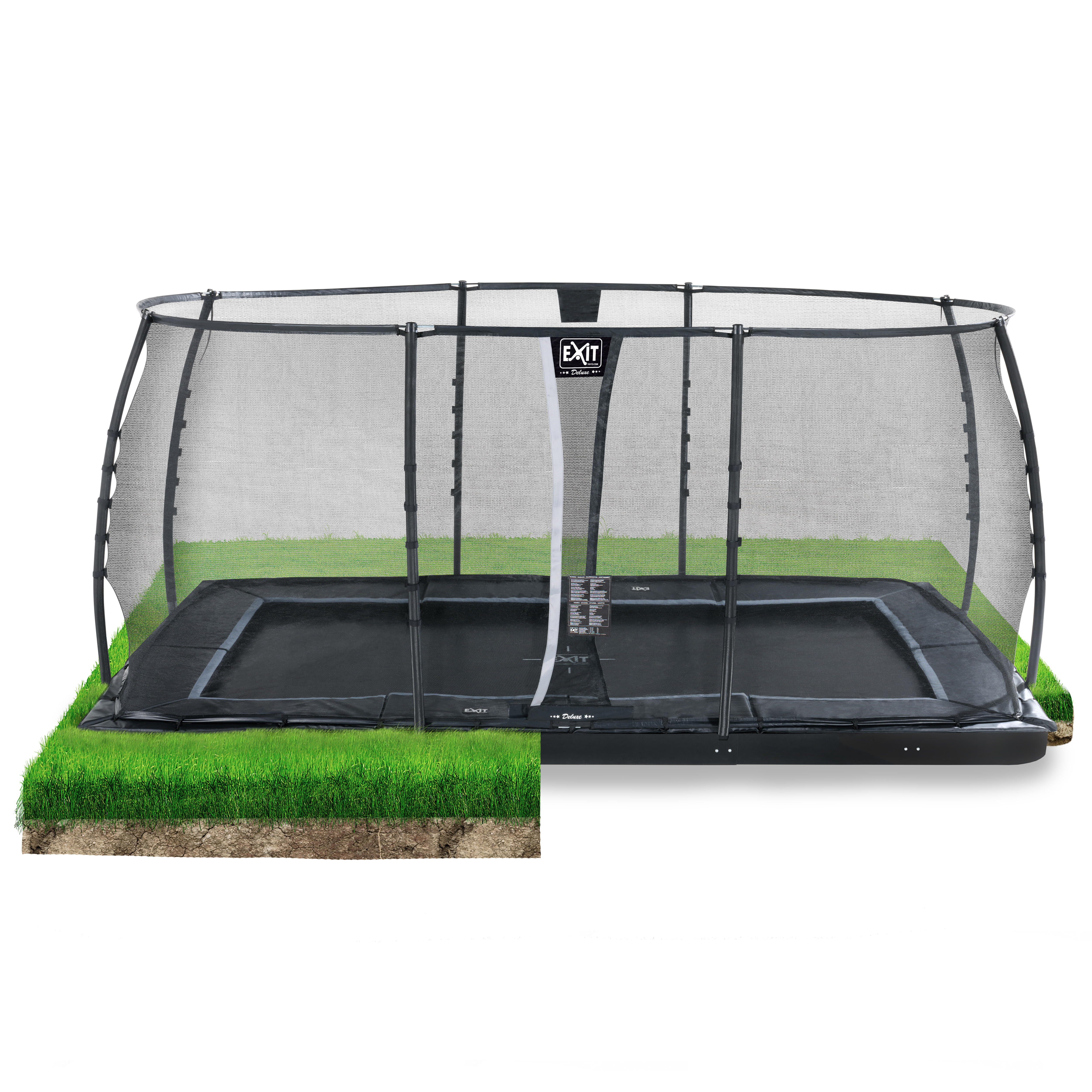 Exit Dynamic groundlevel trampoline 305x519cm met veiligheidsnet - zwart