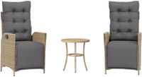 vidaXL 3-delige Bistroset met kussens, poly rattan, gemengd, beige