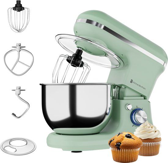 KitchenBrothers Keukenmachine - Keukenrobot - 5L - Mixer met Mengkom - Pastelgroen