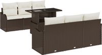 vidaXL Tuinbank Set 7-delig Bruin en Crème Polyrattan