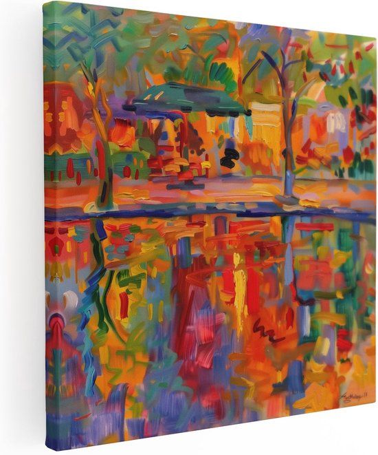 Artaza Canvas Schilderij Vijver en Bomen - 90x90 cm - Canvas Print