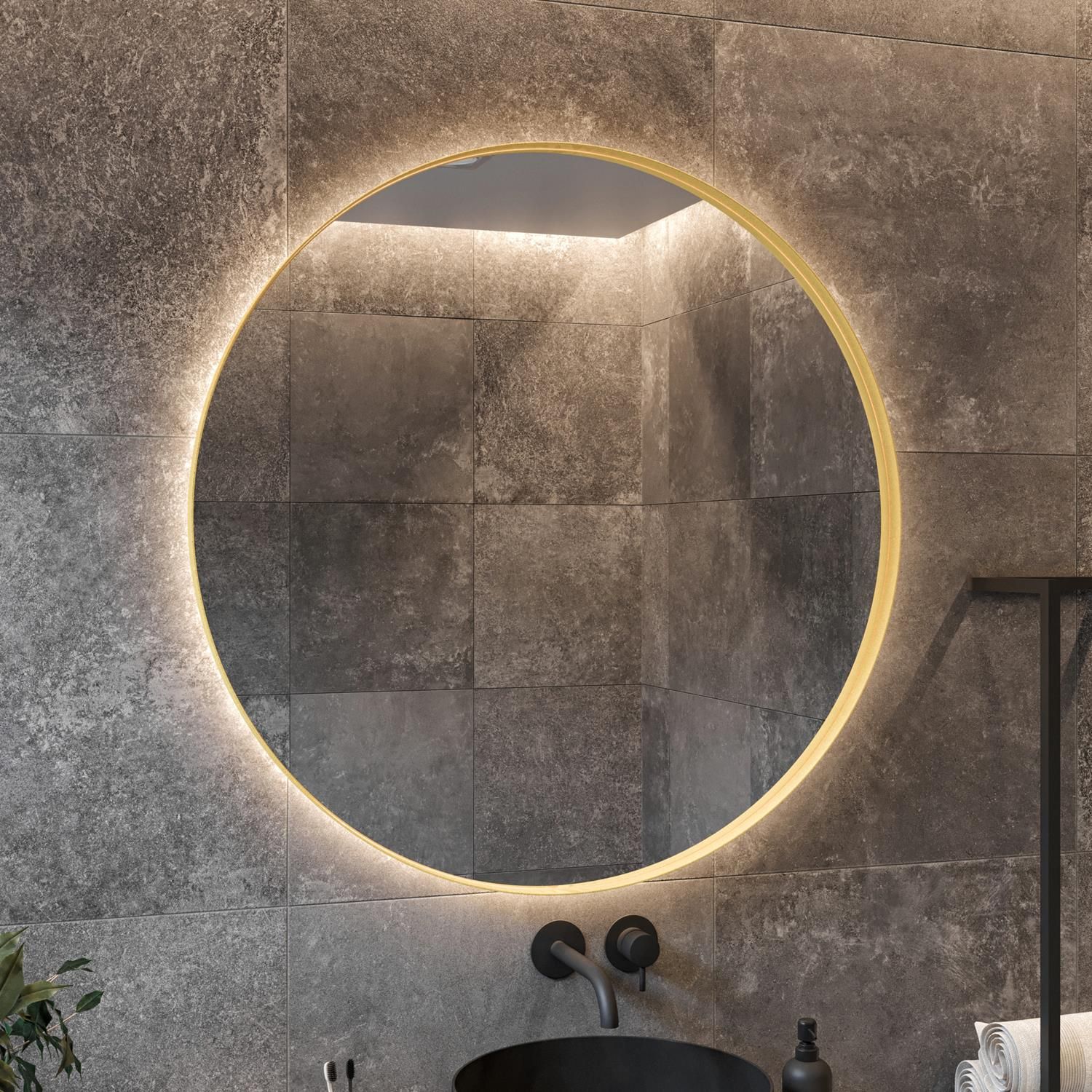Boss & Wessing Star Ronde Spiegel met LED 40 cm Mat Goud