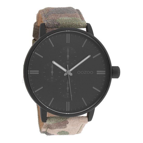 OOZOO Timepieces C10312 Unisex Zwart Horloge met Camouflage Leren Band