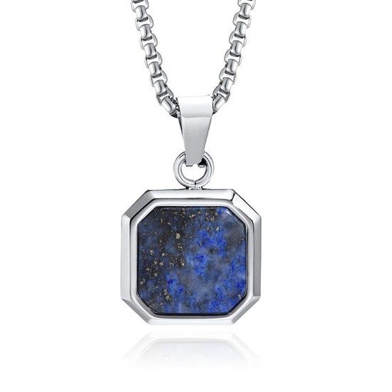 Mendes Lookinggoodtoday Ketting met Hanger - 15mm vierkant met Lapis Lazuli