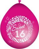 Folat Ballonnen sweet 16 - 8x - roze - latex - 30 cm