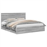 vidaXL Bedframe met lade Grijs Sonoma 180 x 200 cm Ingenieurshout