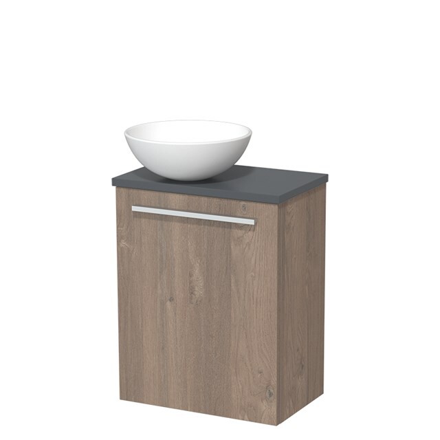 Maxaro Toiletmeubel met Waskom Keramiek Modulo Middenbruin Eiken Vlak 41 cm Donkergrijs Blad