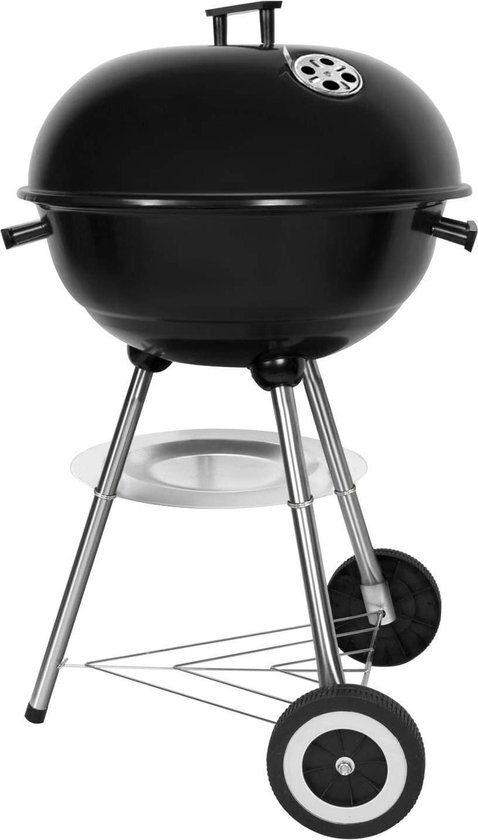 BBQ Draagbare Kolen Barbecue Ronde Deksel Dubbele Wiel - φ 41cm Hoogte 70cm Zwart Barbecue