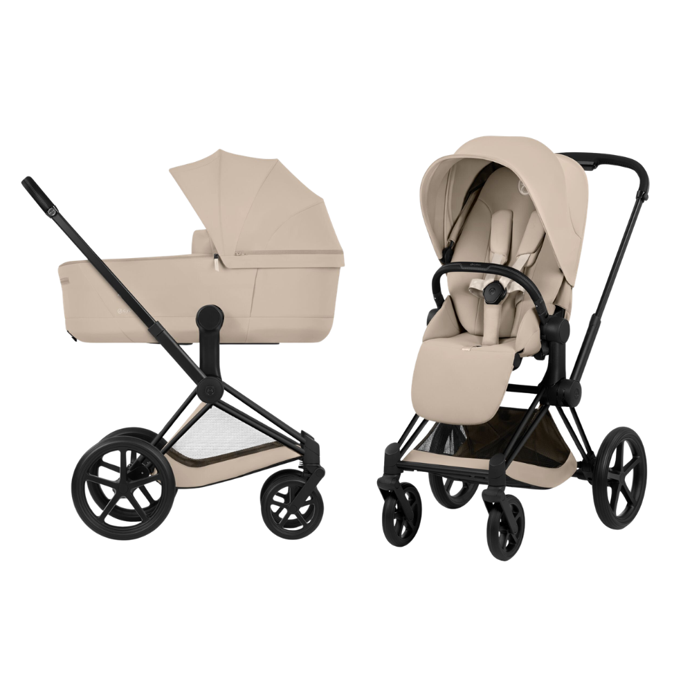 Cybex Kinderwagen Priam 5 Comfort Matt Black/Cozy Beige incl. Foldable Carrycot