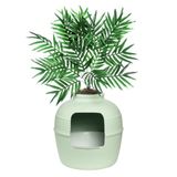Good Pet Stuff Verborgen kattenbakbehuizing met kunstplant, decoratieve ronde plantenbak, verwijderbare lade, houtskoolfilter, geurcontrole, gemakkelijk schoon te maken, Made in USA, Essentials Kit