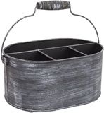Ibenzoa® Organiseur de cuisine robuste en métal avec quatre compartiments et poignée en bois