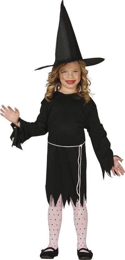 Fiestas Guirca Halloween Kostuum Kind Heks - Meisjes 7-9 jaar - Zwart - Jurk