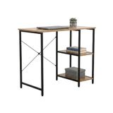 TAISSU - Bureau met Planken - 90x48x76 cm - Mod. VILS | Computertafel met opbergruimte - Kantoor en studeerkamer - Metalen frame - Eenvoudige montage - Matzwart en lichte eik