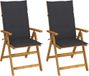 Acacia bois massif chaises pliantes 2 pcs réglable avec coussins