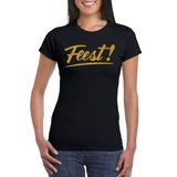 Bellatio Decorations Feestkleding T-shirt voor dames - zwart - glitter goud - Glitter en Glamour XXL