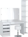Vicco Kaptafel Vicco Sherry Wit met spiegel, LED-lichtslinger, kruk en wandrek, Model 41627
