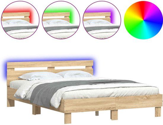 vidaXL Bedframe met hoofdeinde en LED, Sonoma eikenkleurig, 140x190 cm