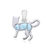 Cavill - Zilveren hanger 925 sterling rhodium - 3 Karaat Fancy Cabochon Larimar - Elegant kattenhanger