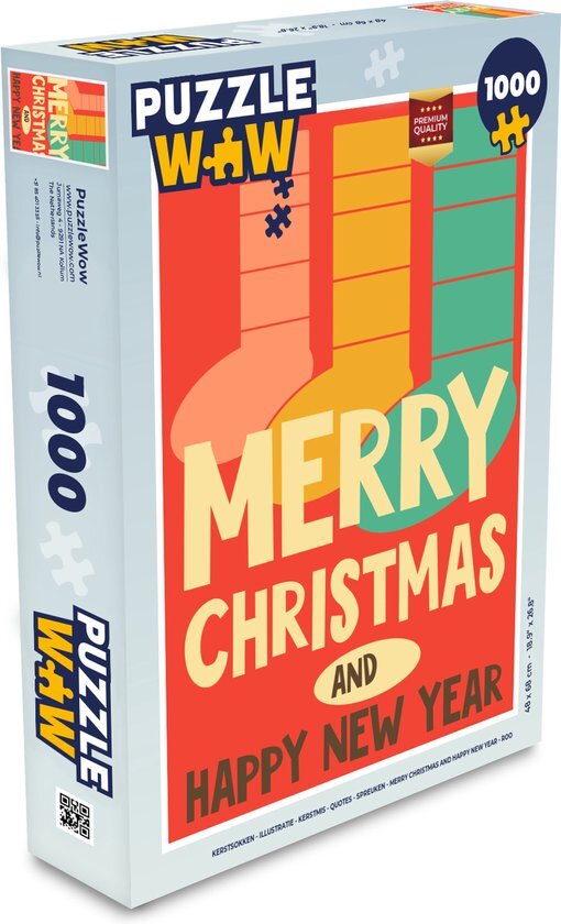 MuchoWow Puzzel Kerstsokken - Illustratie - Kerstmis - Quotes - Spreuken - Merry Christmas and Happy New Year - Rood - Legpuzzel - Puzzel 1000 stukjes volwassenen - Kerst - Cadeau - Kerstcadeau voor mannen, vrouwen en kinderen