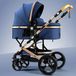 KHUY Lichtgewicht kinderwagen met draaggreep - roségouden frame en marineblauwe luifel - lichtgewicht reiswandelwagen (blauw)