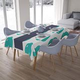 Bonamaison Tafelkleed, Anti-Mold, Sneldrogend, Waterdicht, 100% Polyester Tafellaken, Turkoois, wit, 140 x 200 Cm