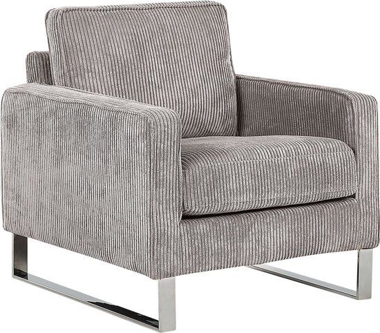Beliani VIND Fauteuil - Grijs Corduroy - Retro & Vintage