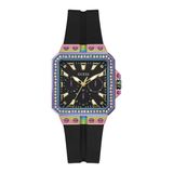 GUESS GW0618L3 Dames Polshorloge - Zwart Siliconen Band - Multi Kleur Kast - 34 mm