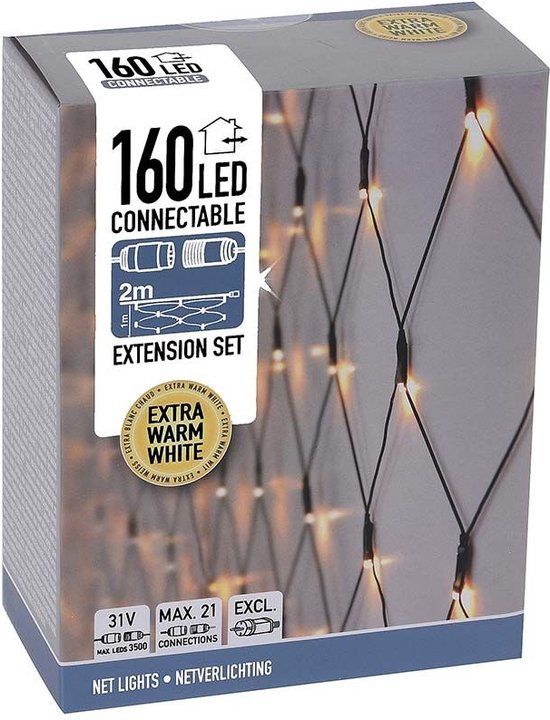 Nampook Koppelbare Netverlichting - 160 LED - 2m - Extra Warm Wit - IP44