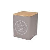 Homéa Printed Metal Box with Bamboo Lid, 13 x 13 x 16 cm, Graphic Taupe