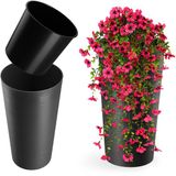 Merkloos KADAX Bloempot met houtspaanders, elegante bloempot met uitneembare inzetstuk, bloempotbescherming voor kantoor, bloembak, pot, tuinschaal (grafiet, diameter 19,5 cm)