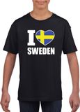 Bellatio Decorations I love Sweden Zwart supporter shirt kinderen - Zweeds shirt jongens en meisjes 146/152