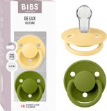BIBS De Lux Fopspeen - 0+ mnd - 2-pack - Rond - Pale Butter/Wasabi