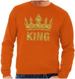 Bellatio Decorations Koningsdag verkleed sweater heren - oranje - King - glitter goud - kroon M