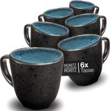 Moritz & Moritz ORGANIC Koffiekopjes Set - 6 Stuks - Aardewerk Koffiebeker met Oor - Koffie Mok 380 ML - Blauw