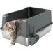 Bac à litière pour chat en acier inoxydable 85L, grande capacité, maison de toilette semi-fermée grise 71x50,8x35,5 cm, antidérapant, nettoyage facile, idéal pour grand chat.