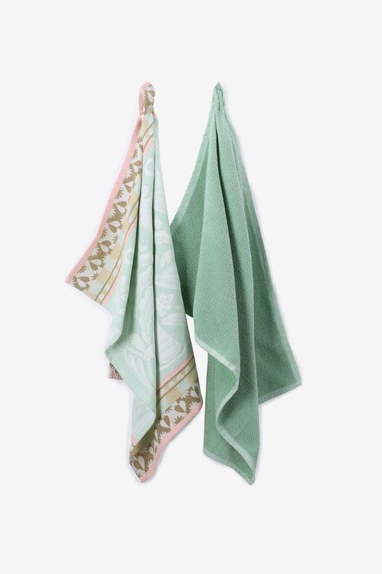 Sissy-Boy Lichtgroene Gebloemde Katoenen Handdoek en Theedoek Set
