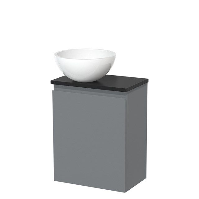 Maxaro Toiletmeubel met Waskom Mineraalmarmer Modulo Middengrijs Greeploos 41 cm Mat Zwart Blad