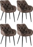 CLP Tanna Set van 4 eetkamerstoelen - Velours/bruin